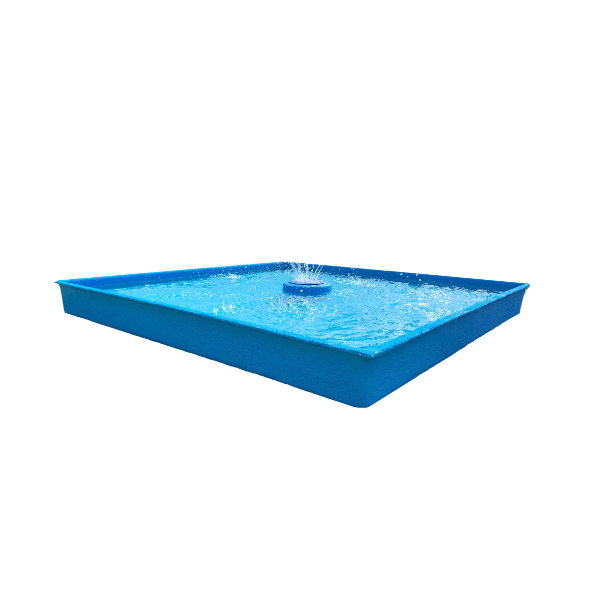 Dog Wading Pool by My Splash Pad – rectangular blue pool with central water sprayer on white background.
