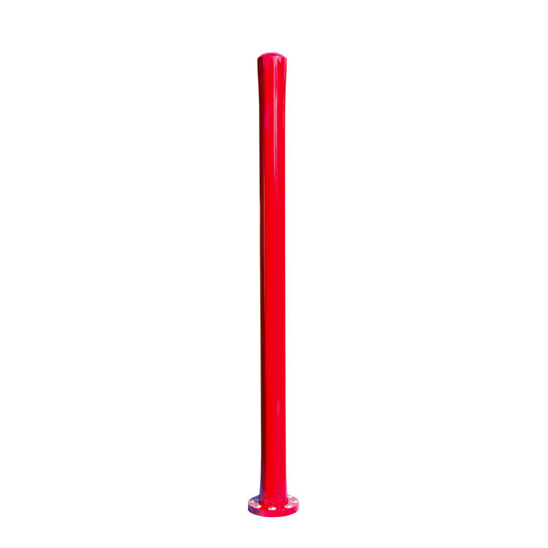 Tall red Rain Stick Portable Splash Pad Water Play Feature with nozzle at the top for vertical water spray.
