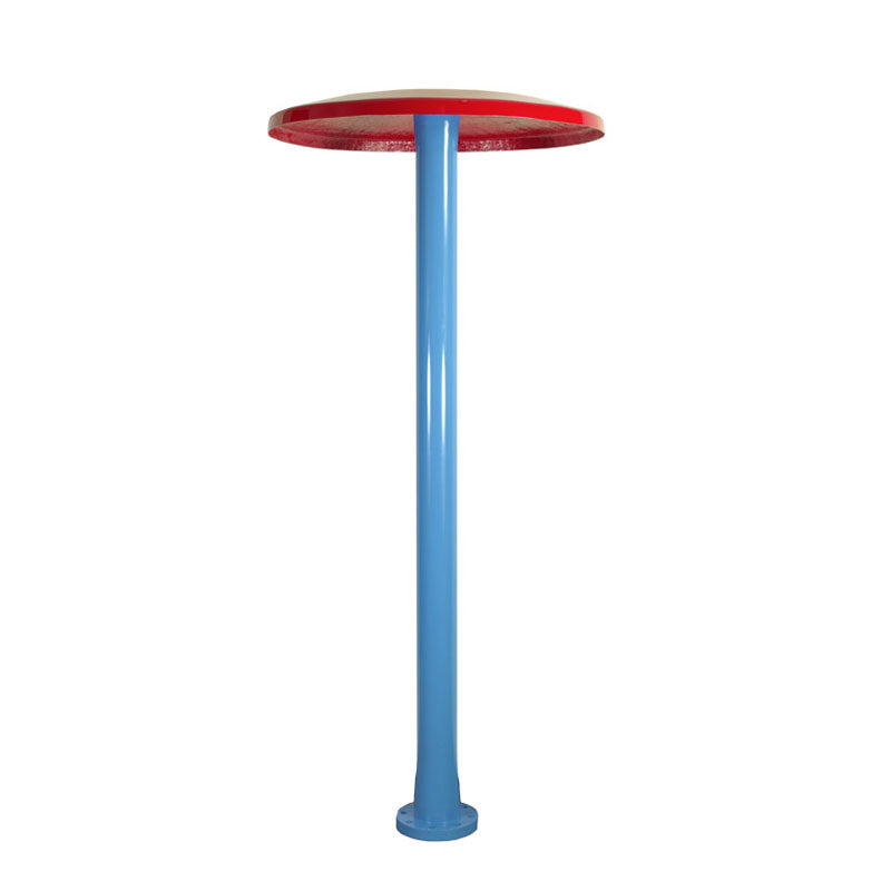 Umbrella Portable Splash Pad water play feature with a tall blue stem and wide red umbrella top for backyard splash pads.
