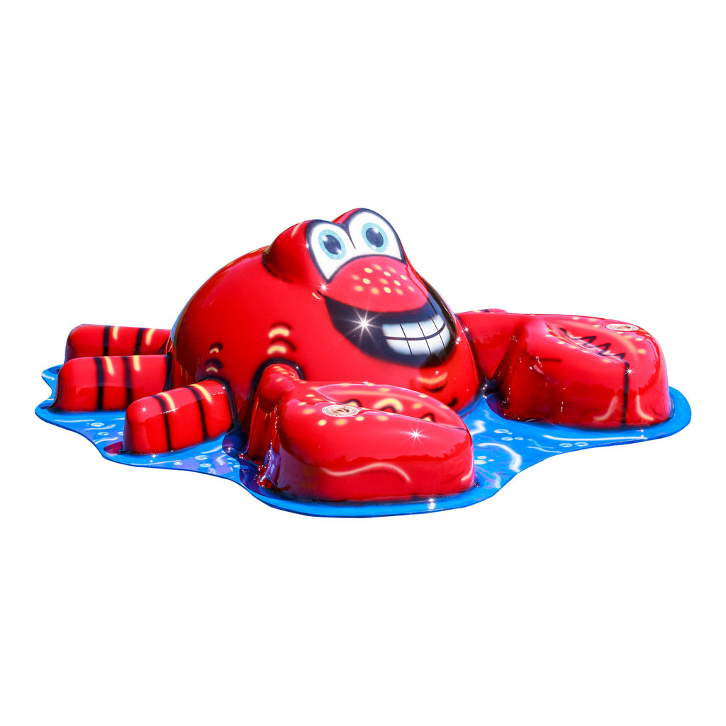 Crab Mobile Spray and Play Features – red crab splash pad water feature with large claws on a blue base.