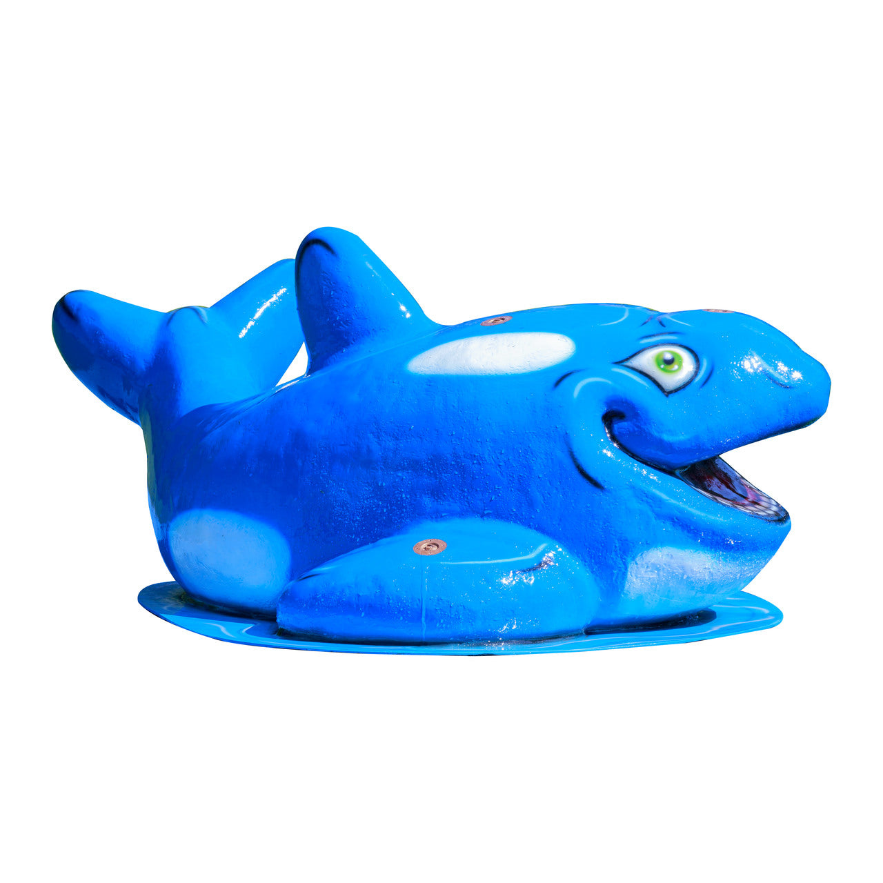 Orca Mobile Spray and Play Feature by My Splash Pad – blue and white orca-shaped splash pad water play structure with playful design for outdoor aquatic fun.